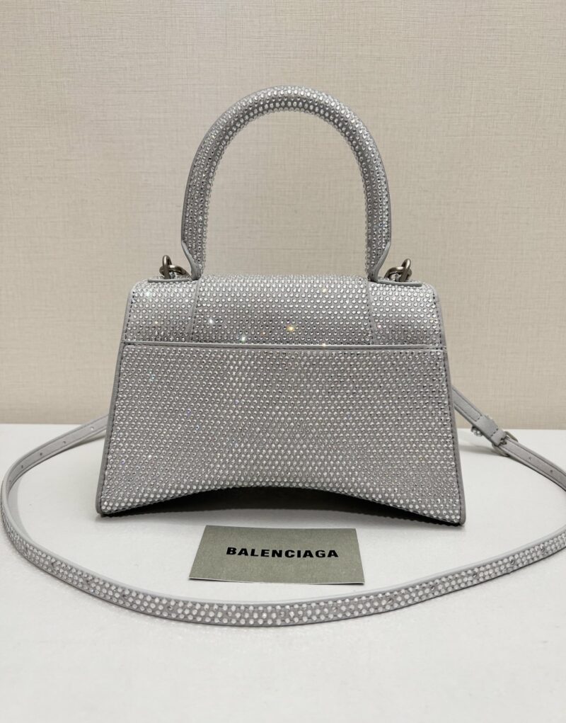 [True-to-ORIGINAL] Balenciaga Furry Hourglass Small Handbag With Rhinestones In Grey For Women 24cm/9.4in