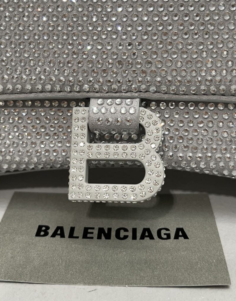 [True-to-ORIGINAL] Balenciaga Furry Hourglass Small Handbag With Rhinestones In Grey For Women 24cm/9.4in