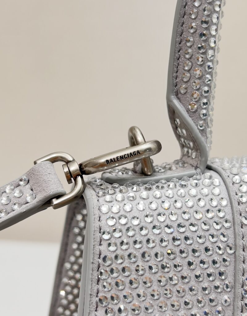 [True-to-ORIGINAL] Balenciaga Furry Hourglass Small Handbag With Rhinestones In Grey For Women 24cm/9.4in