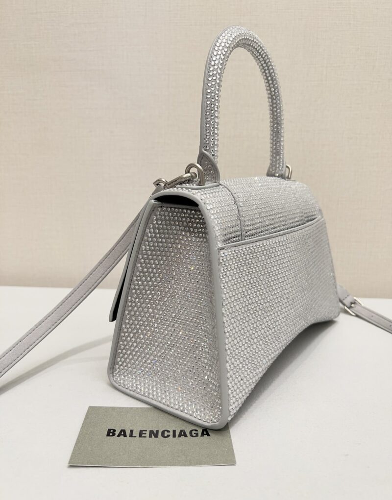 [True-to-ORIGINAL] Balenciaga Furry Hourglass Small Handbag With Rhinestones In Grey For Women 24cm/9.4in