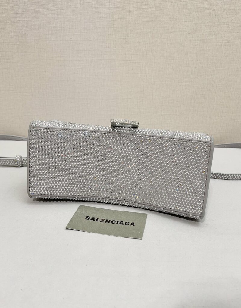 [True-to-ORIGINAL] Balenciaga Furry Hourglass Small Handbag With Rhinestones In Grey For Women 24cm/9.4in