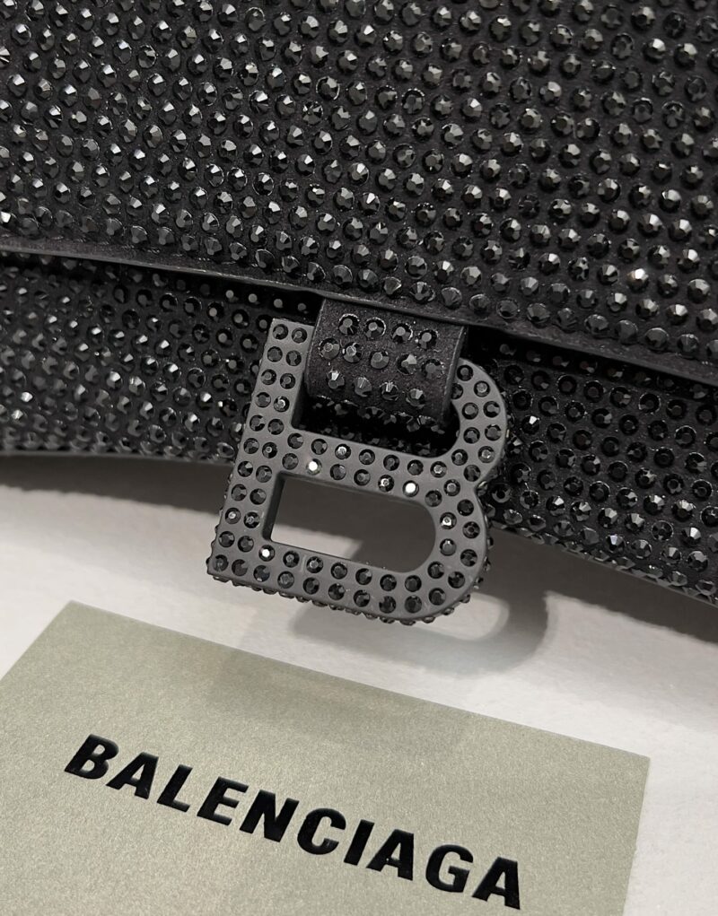 [True-to-ORIGINAL] Balenciaga Furry Hourglass Small Handbag With Rhinestones In Black For Women 24cm/9.4in