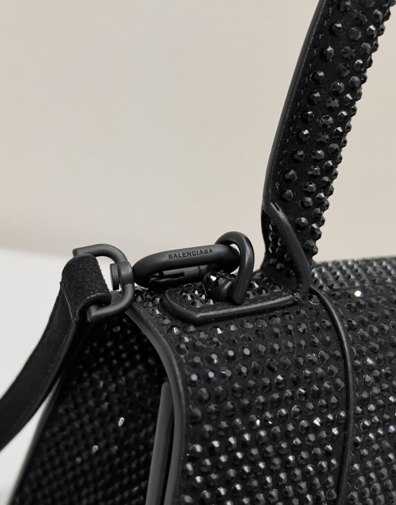 [True-to-ORIGINAL] Balenciaga Furry Hourglass Small Handbag With Rhinestones In Black For Women 24cm/9.4in