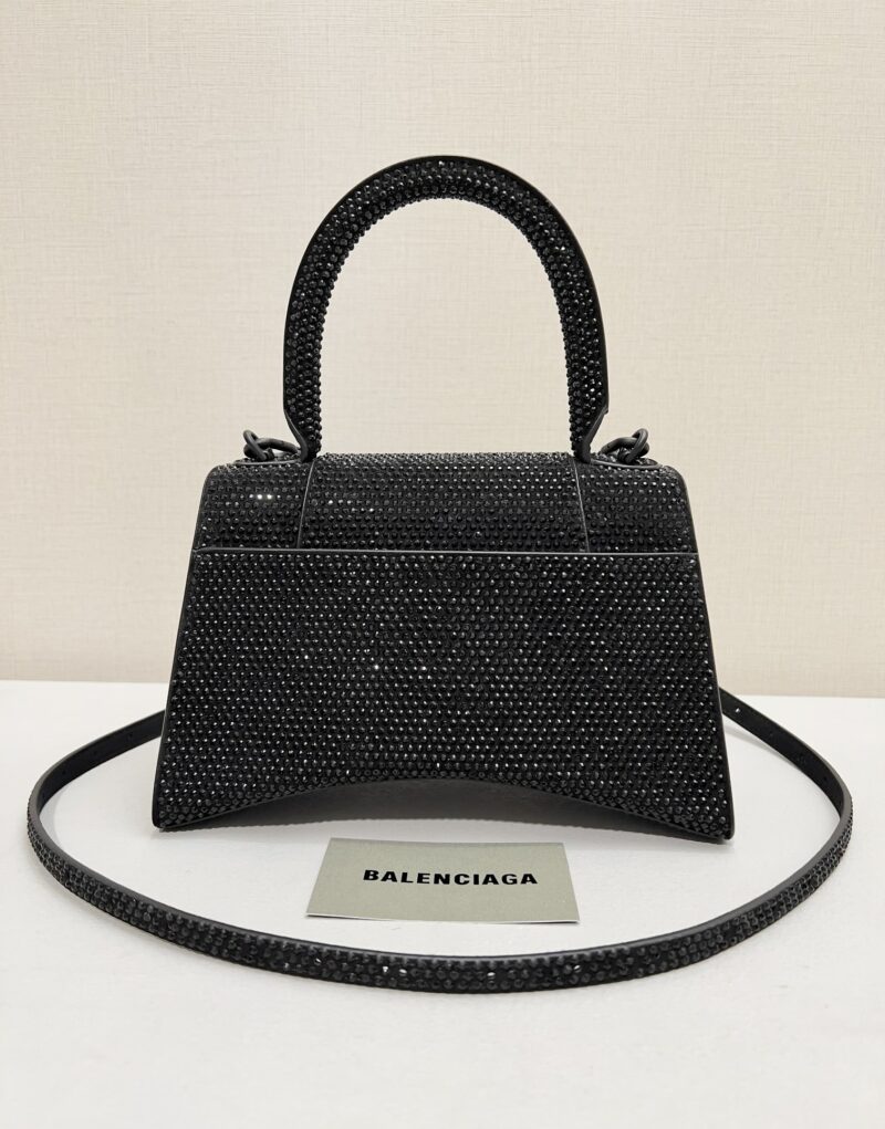 [True-to-ORIGINAL] Balenciaga Furry Hourglass Small Handbag With Rhinestones In Black For Women 24cm/9.4in