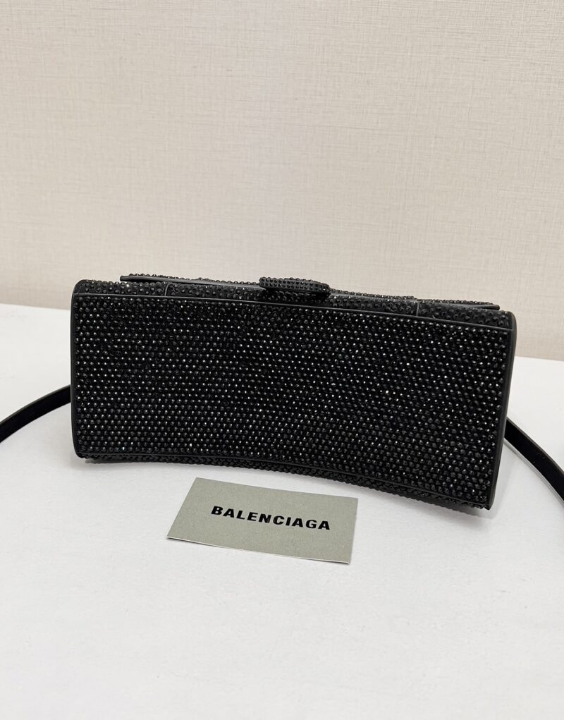 [True-to-ORIGINAL] Balenciaga Furry Hourglass Small Handbag With Rhinestones In Black For Women 24cm/9.4in