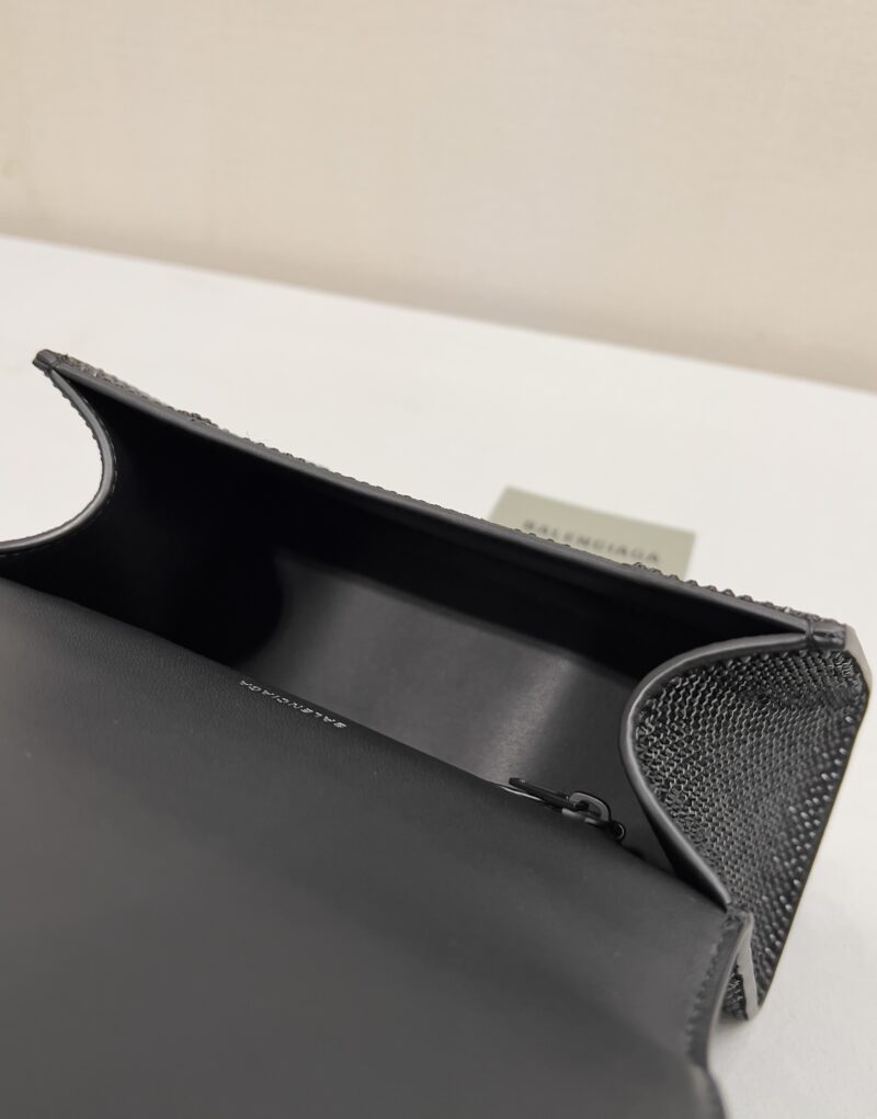 [True-to-ORIGINAL] Balenciaga Furry Hourglass Small Handbag With Rhinestones In Black For Women 24cm/9.4in