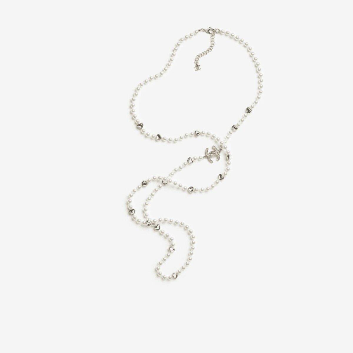 Chanel Long Necklace Gold Pearly White & Crystal For Women - ABG258-B21749-U3282