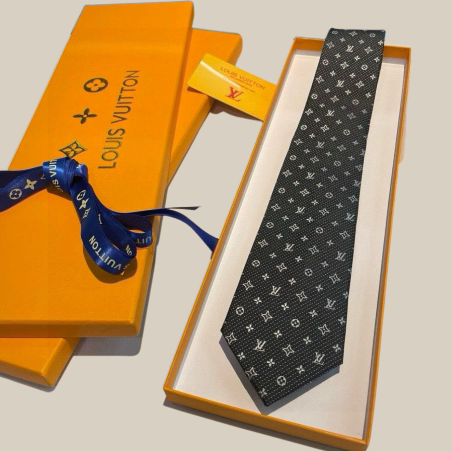 Louis Vuitton Signature Monogram Silk Tie Dark Charcoal Grey For Men