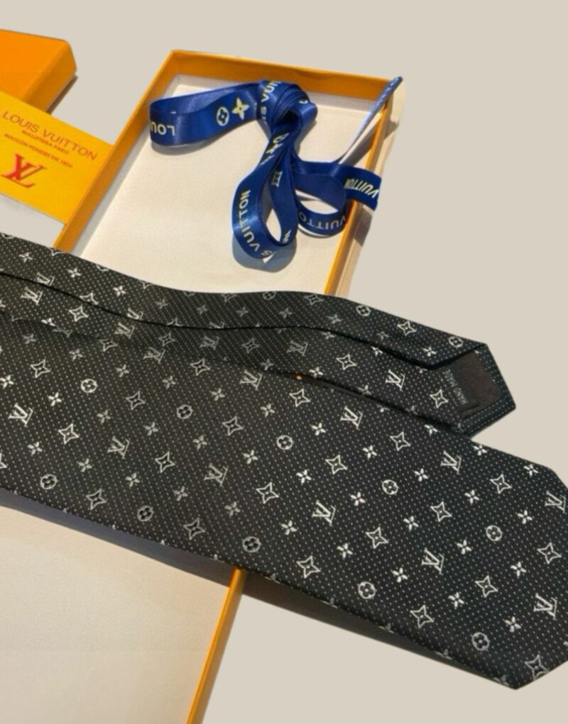 Louis Vuitton Signature Monogram Silk Tie Dark Charcoal Grey For Men