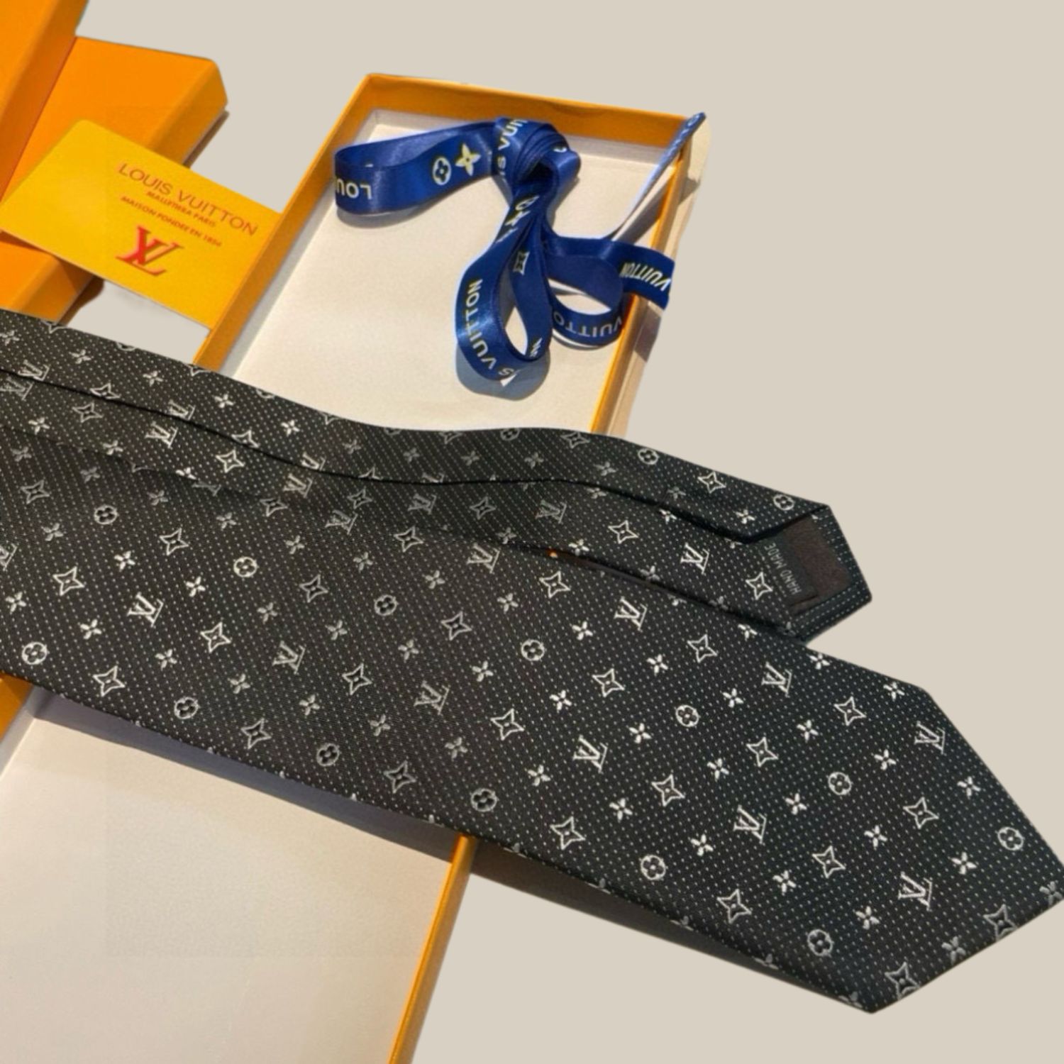 Louis Vuitton Signature Monogram Silk Tie Dark Charcoal Grey For Men