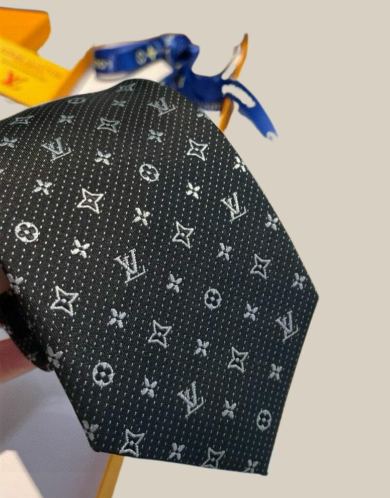 Louis Vuitton Signature Monogram Silk Tie Dark Charcoal Grey For Men
