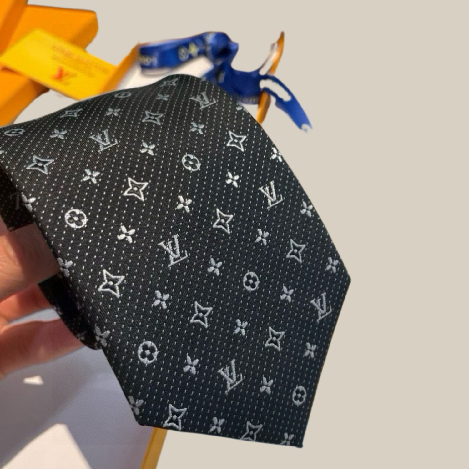 Louis Vuitton Signature Monogram Silk Tie Dark Charcoal Grey For Men