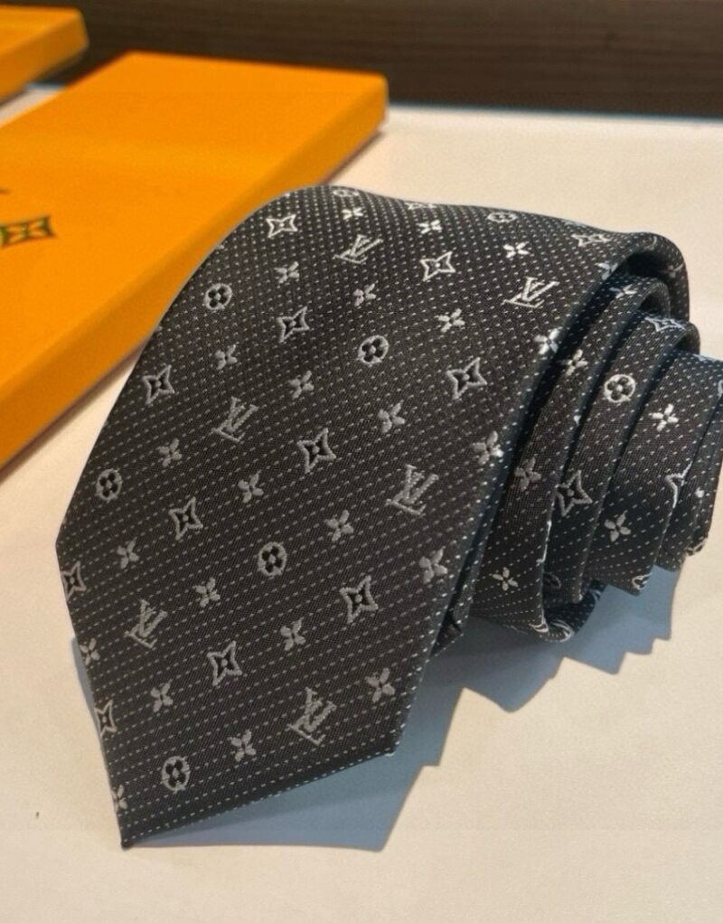 Louis Vuitton Signature Monogram Silk Tie Dark Charcoal Grey For Men