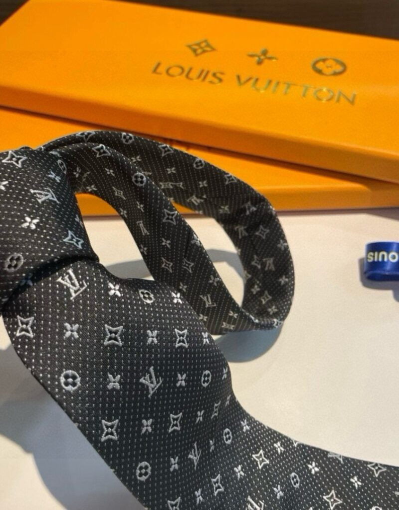 Louis Vuitton Signature Monogram Silk Tie Dark Charcoal Grey For Men
