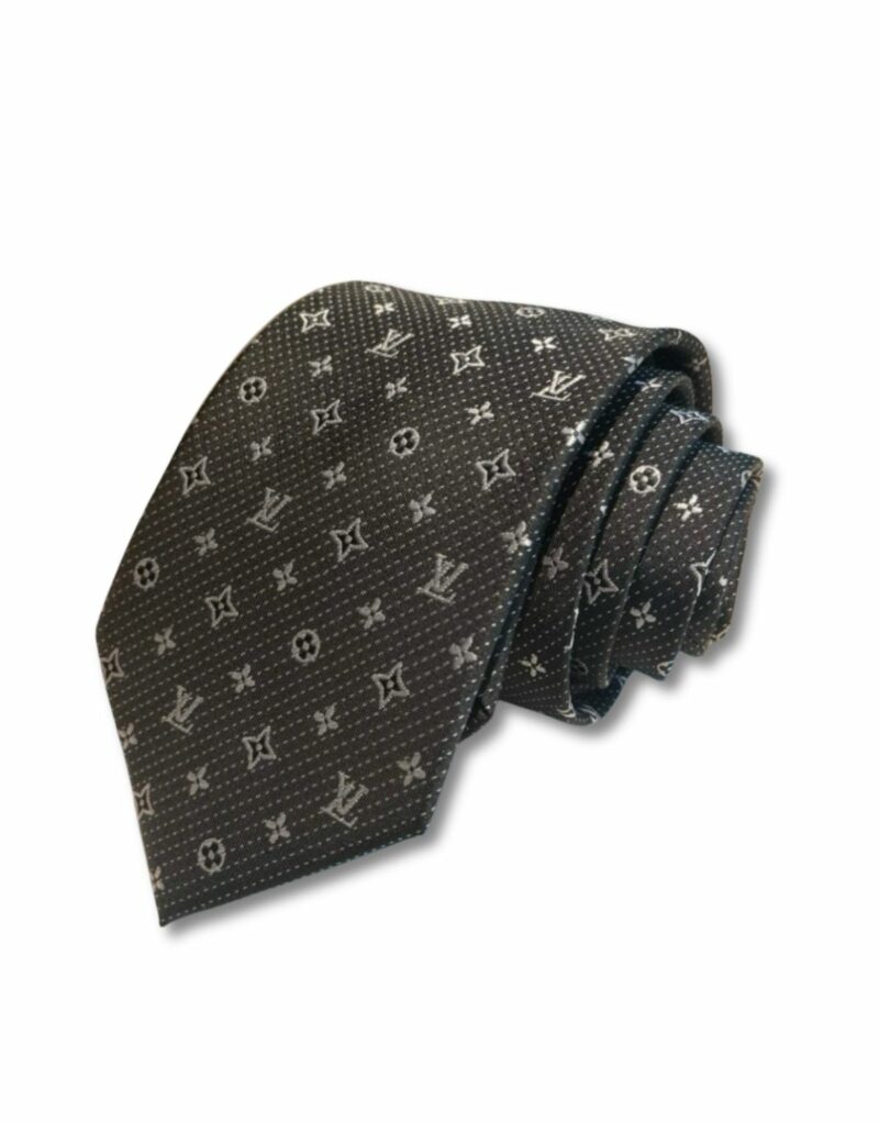 Louis Vuitton Signature Monogram Silk Tie Dark Charcoal Grey For Men