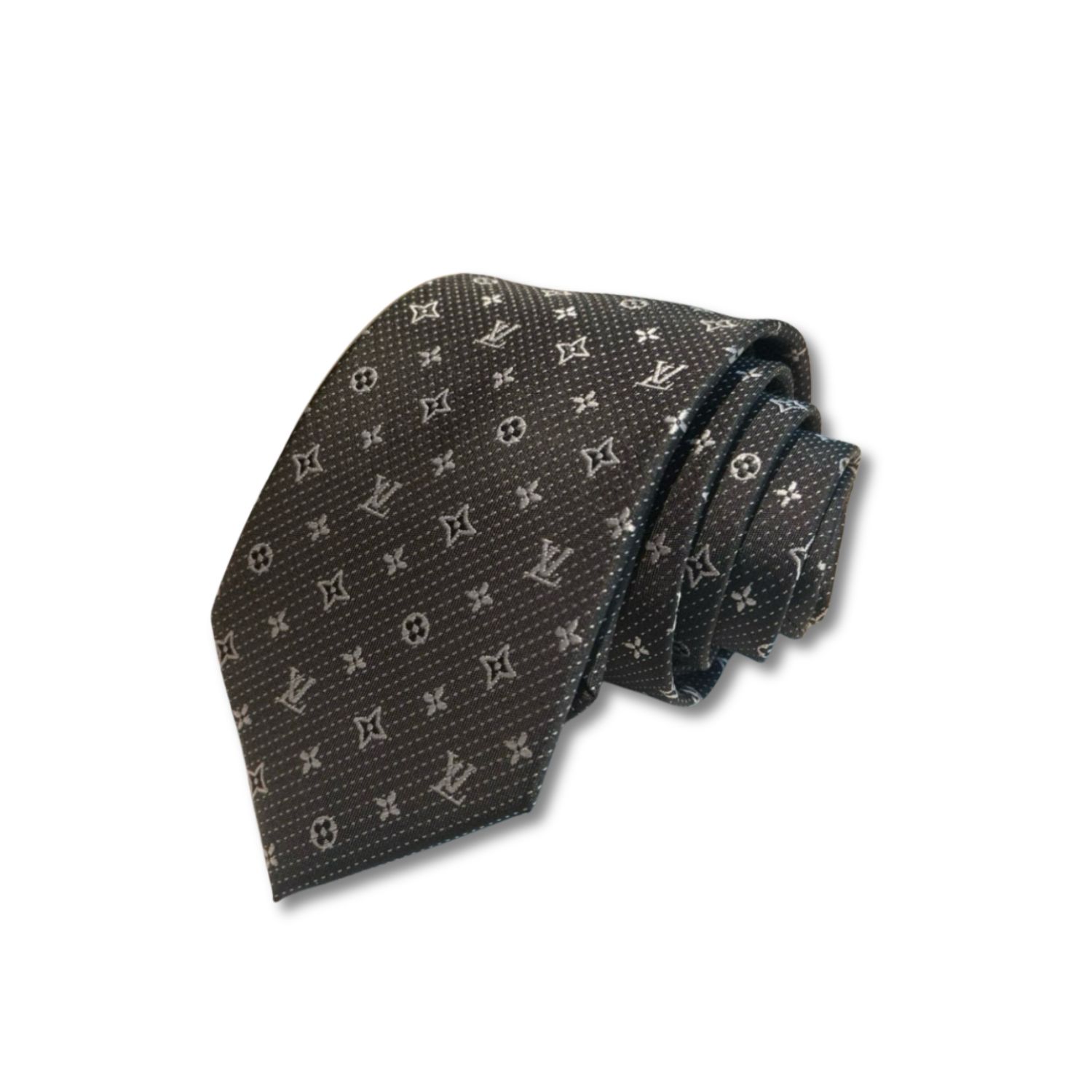Louis Vuitton Signature Monogram Silk Tie Dark Charcoal Grey For Men