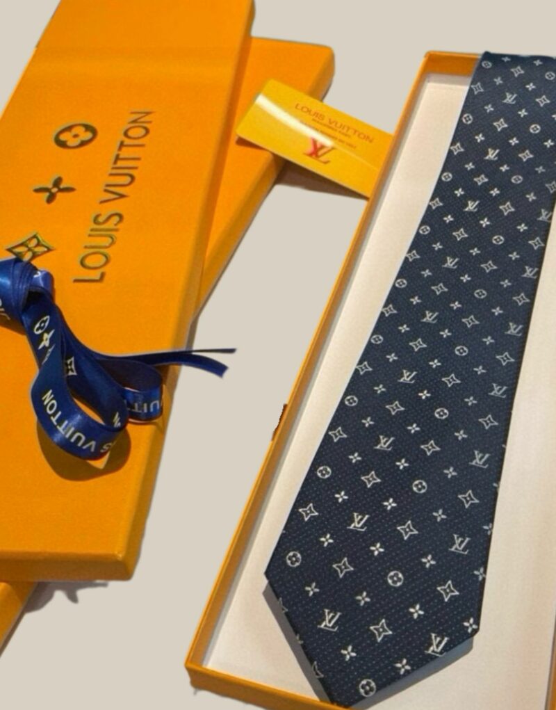 Louis Vuitton Signature Monogram Silk Tie Deep Blue For Men