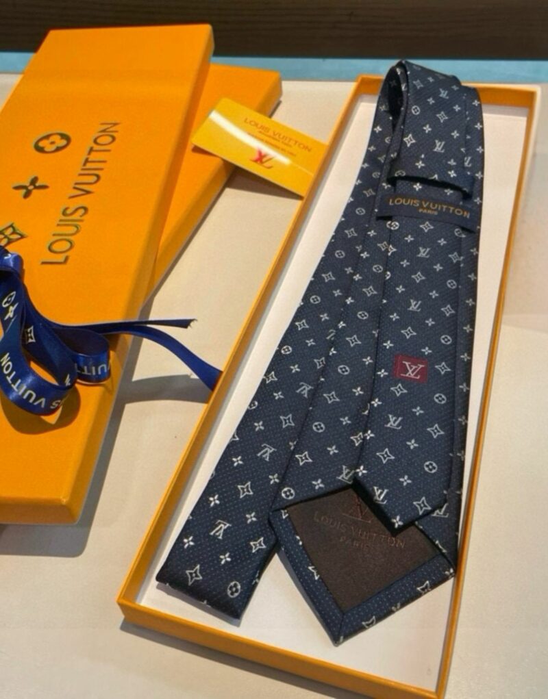 Louis Vuitton Signature Monogram Silk Tie Deep Blue For Men