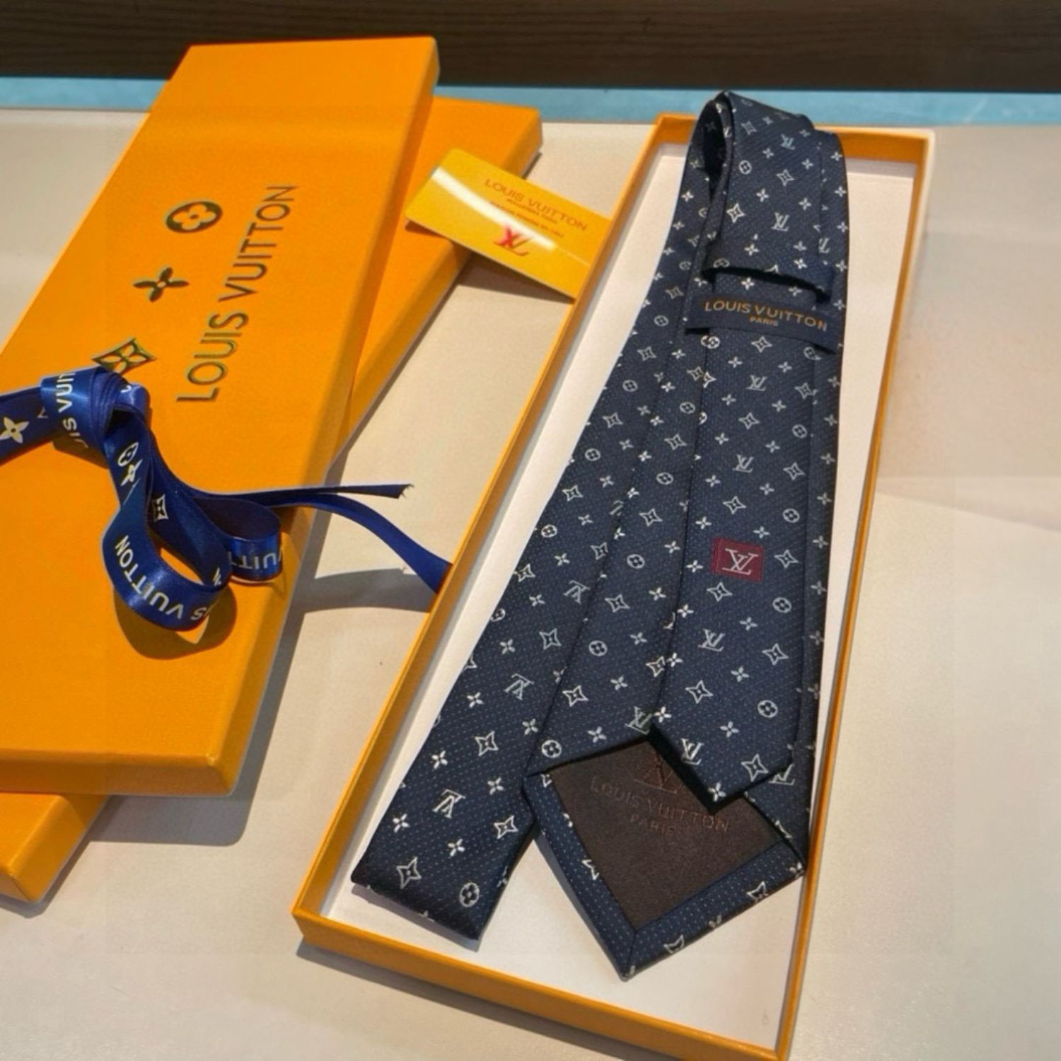 Louis Vuitton Signature Monogram Silk Tie Deep Blue For Men