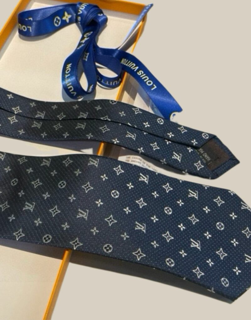 Louis Vuitton Signature Monogram Silk Tie Deep Blue For Men