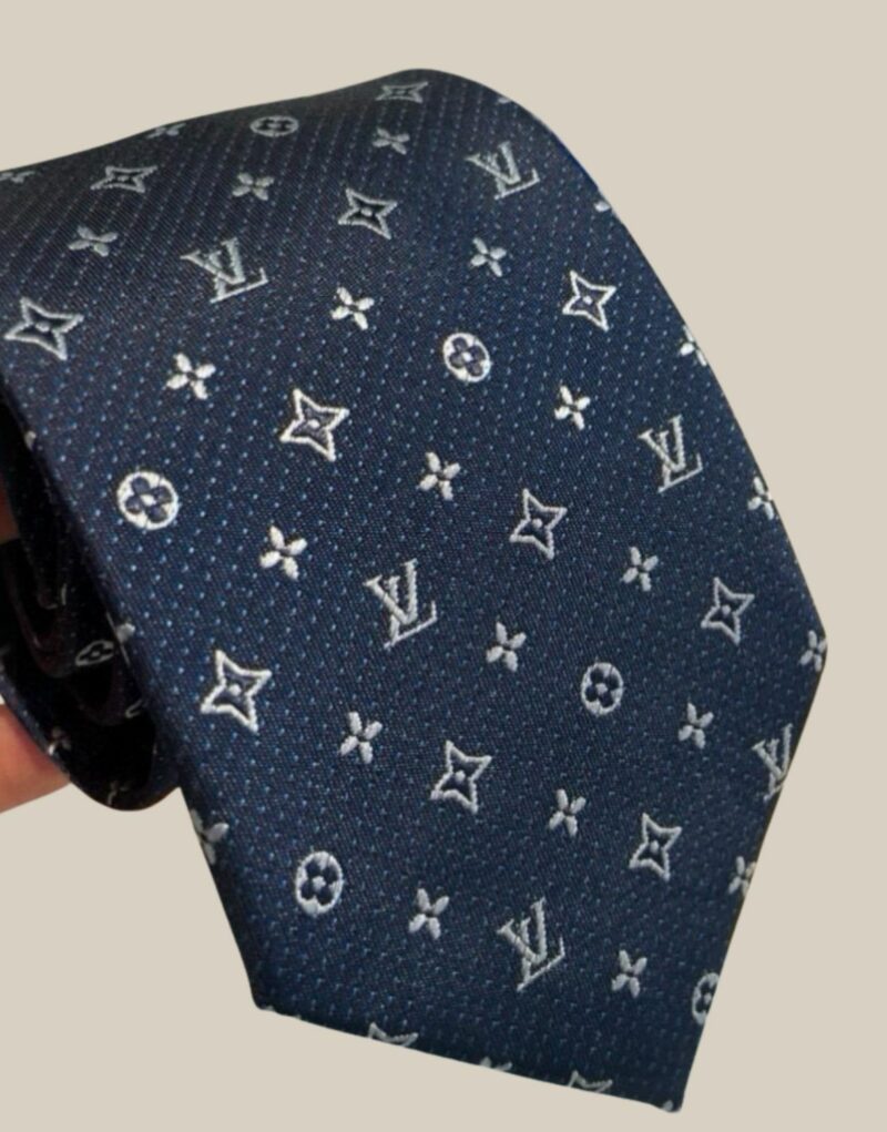 Louis Vuitton Signature Monogram Silk Tie Deep Blue For Men