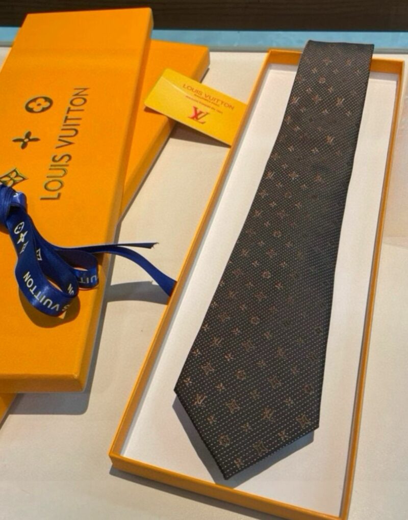 Louis Vuitton Signature Monogram Silk Tie Deep Brown For Men