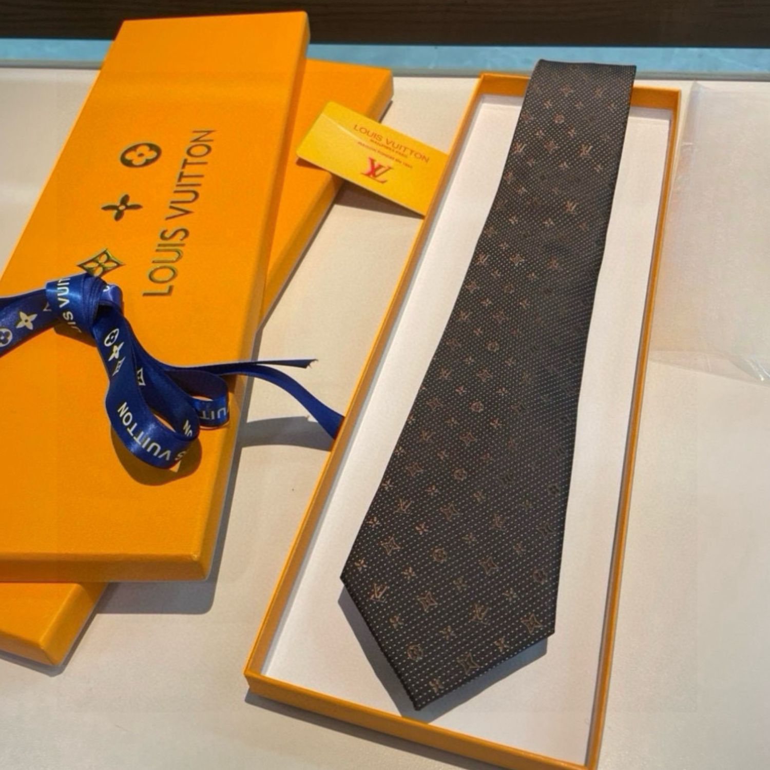 Louis Vuitton Signature Monogram Silk Tie Deep Brown For Men