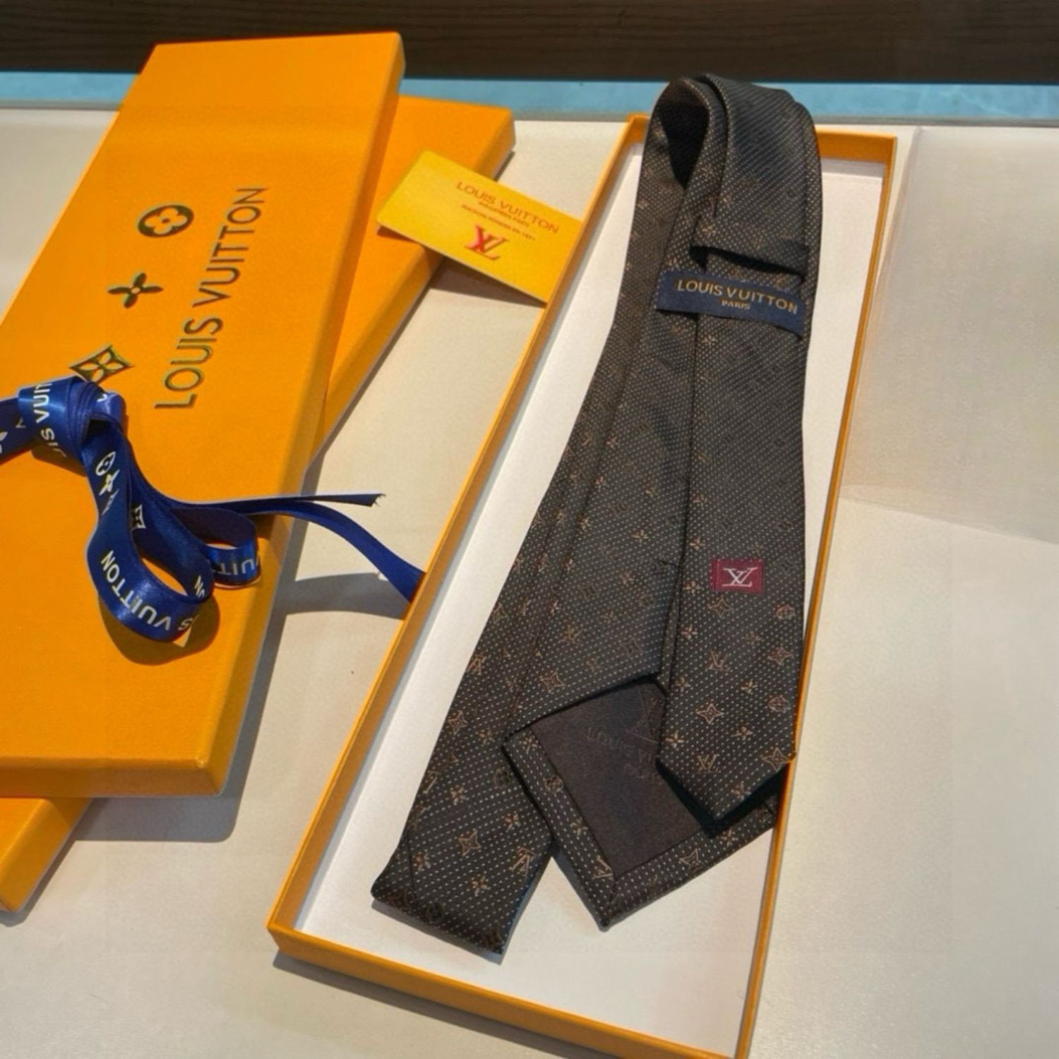 Louis Vuitton Signature Monogram Silk Tie Deep Brown For Men