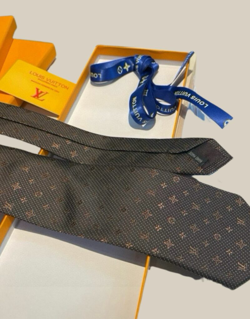 Louis Vuitton Signature Monogram Silk Tie Deep Brown For Men