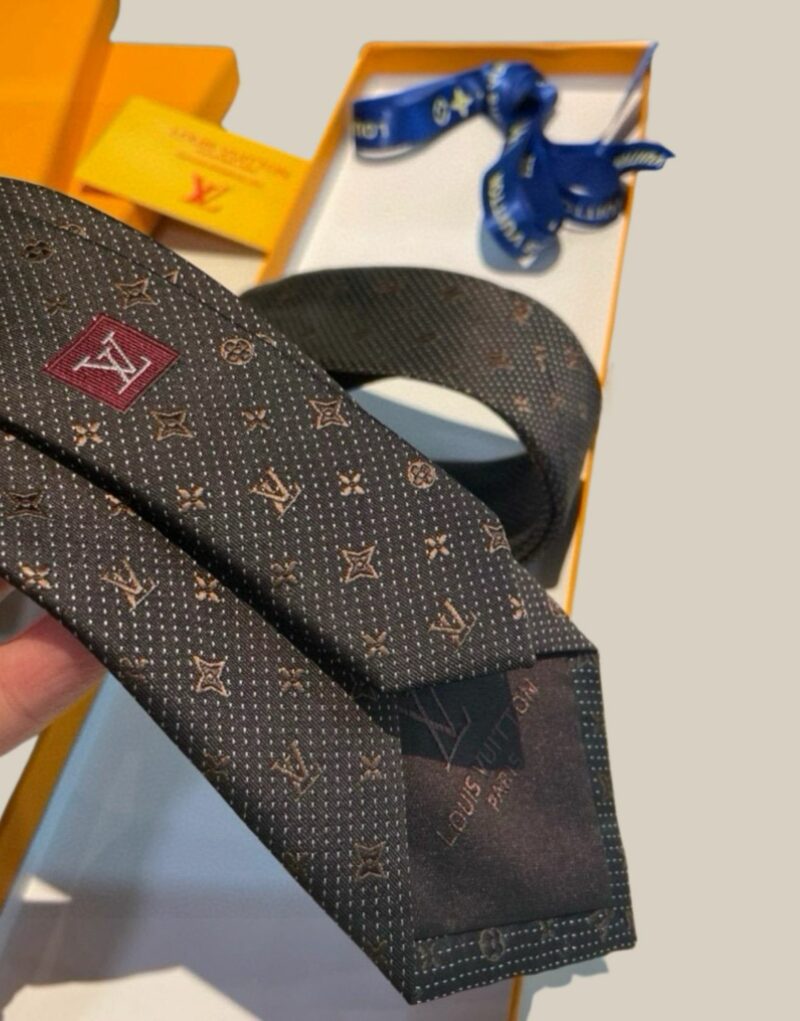 Louis Vuitton Signature Monogram Silk Tie Deep Brown For Men