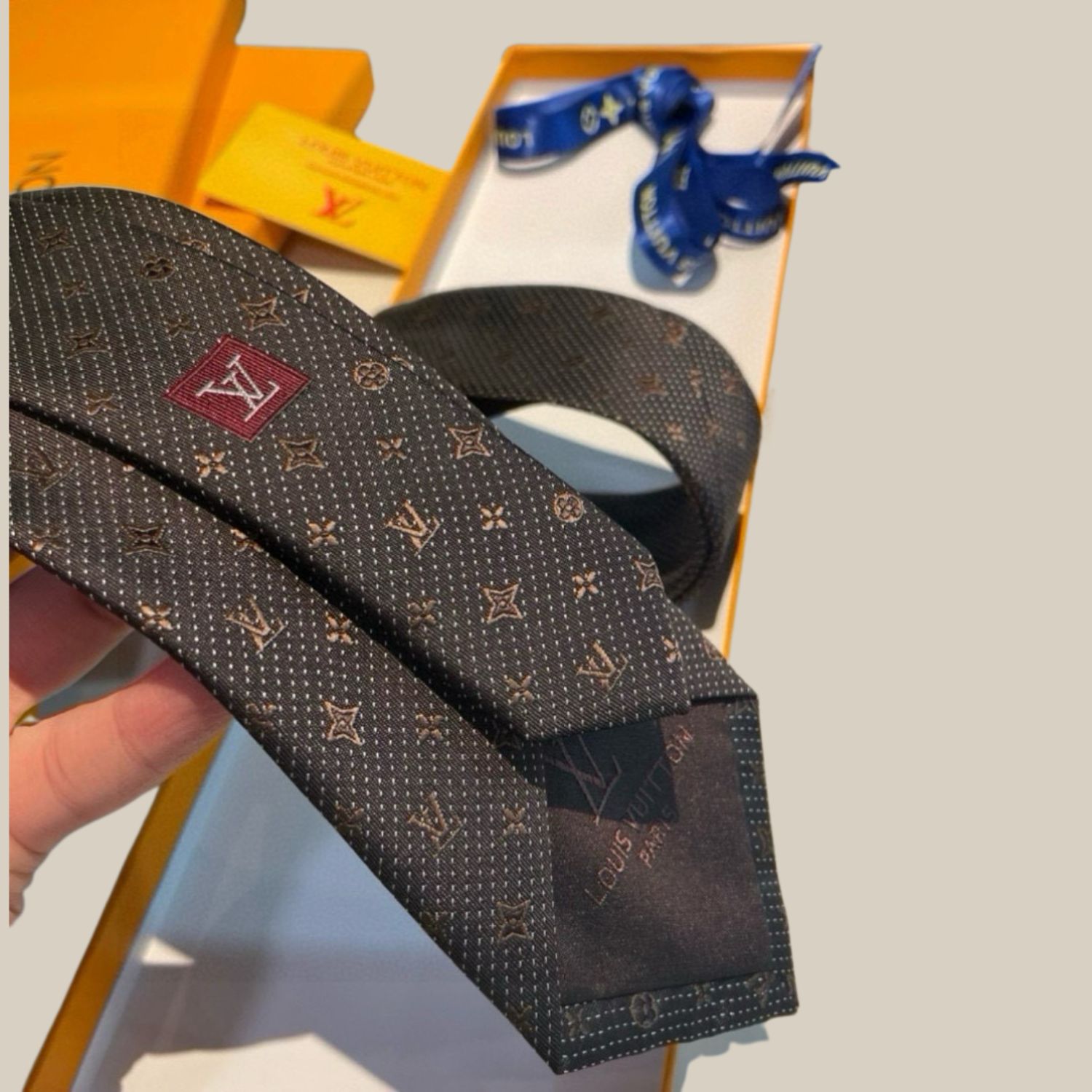 Louis Vuitton Signature Monogram Silk Tie Deep Brown For Men