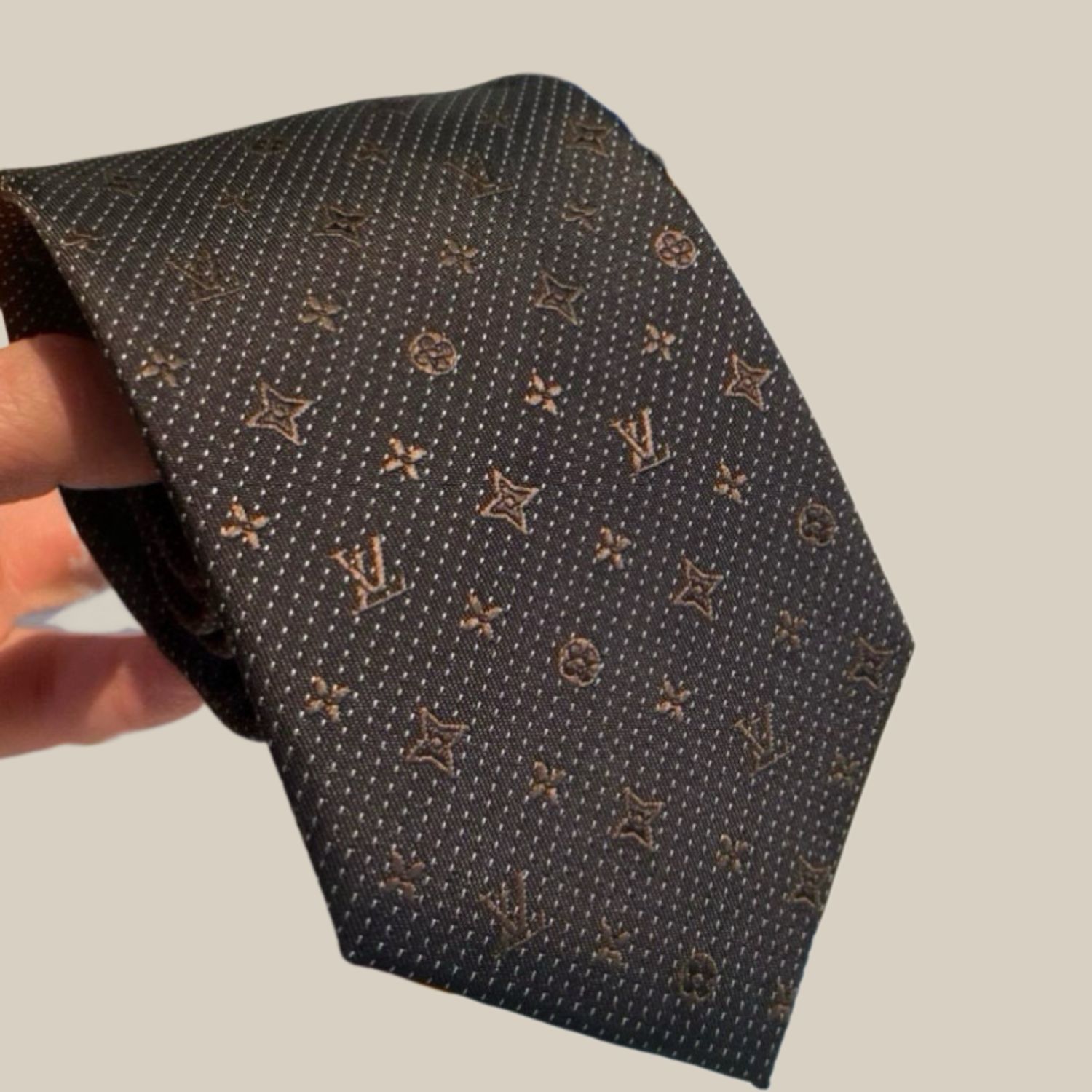 Louis Vuitton Signature Monogram Silk Tie Deep Brown For Men