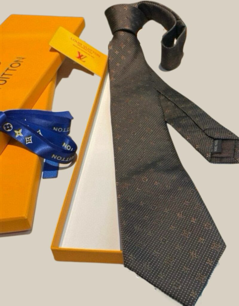Louis Vuitton Signature Monogram Silk Tie Deep Brown For Men