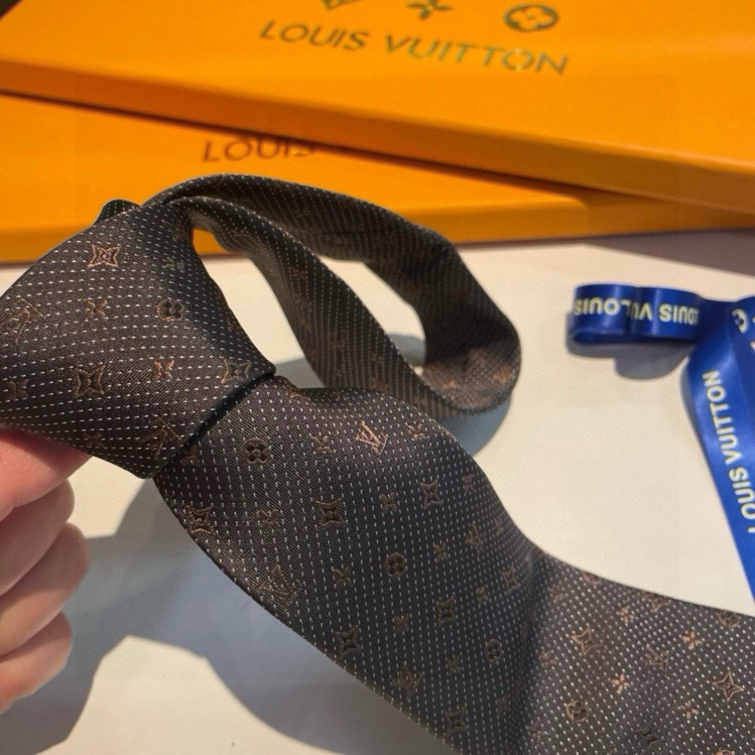 Louis Vuitton Signature Monogram Silk Tie Deep Brown For Men