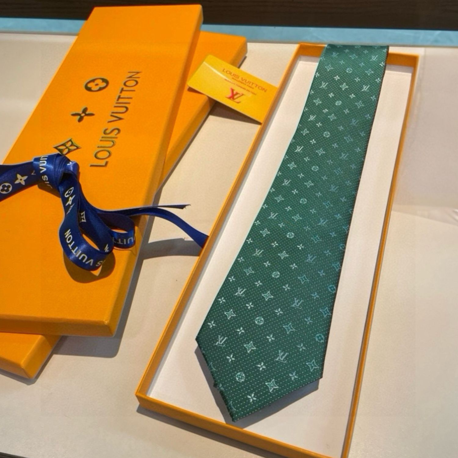 Louis Vuitton Signature Monogram Silk Tie Green For Men