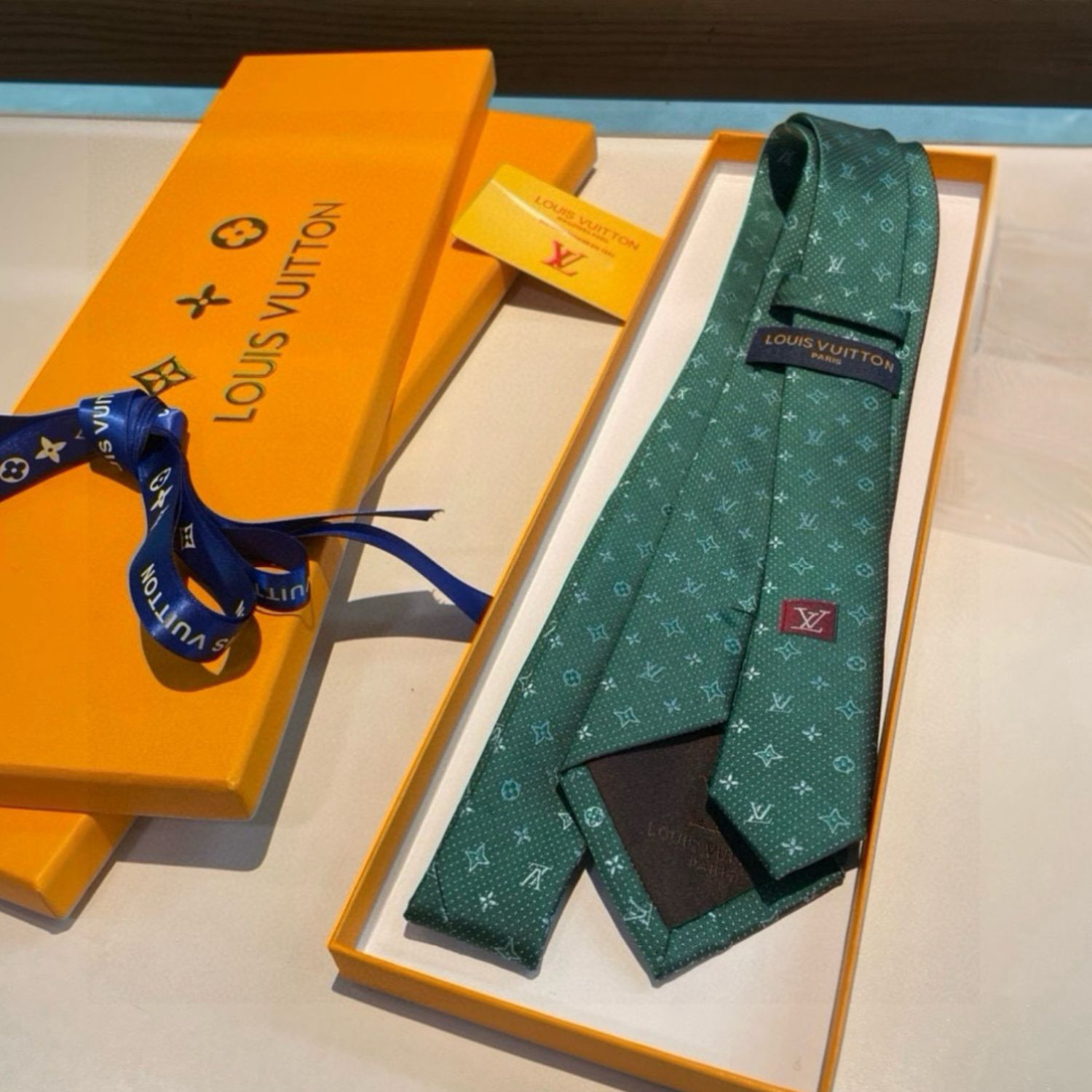 Louis Vuitton Signature Monogram Silk Tie Green For Men