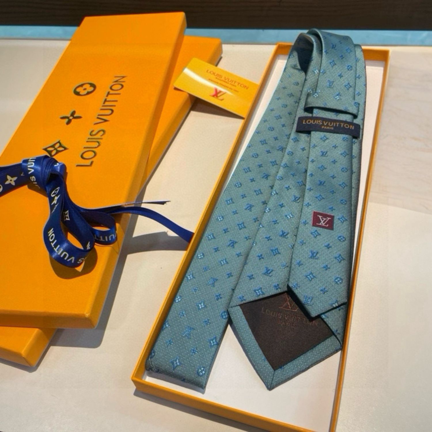 Louis Vuitton Signature Monogram Silk Tie Mint For Men