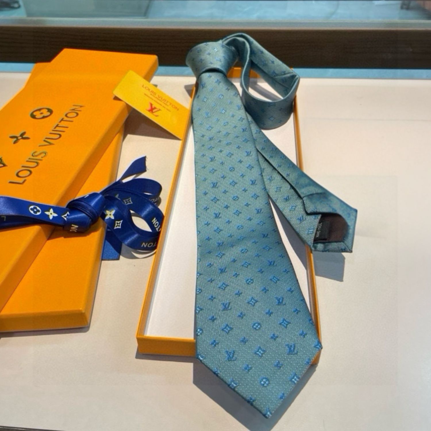 Louis Vuitton Signature Monogram Silk Tie Mint For Men