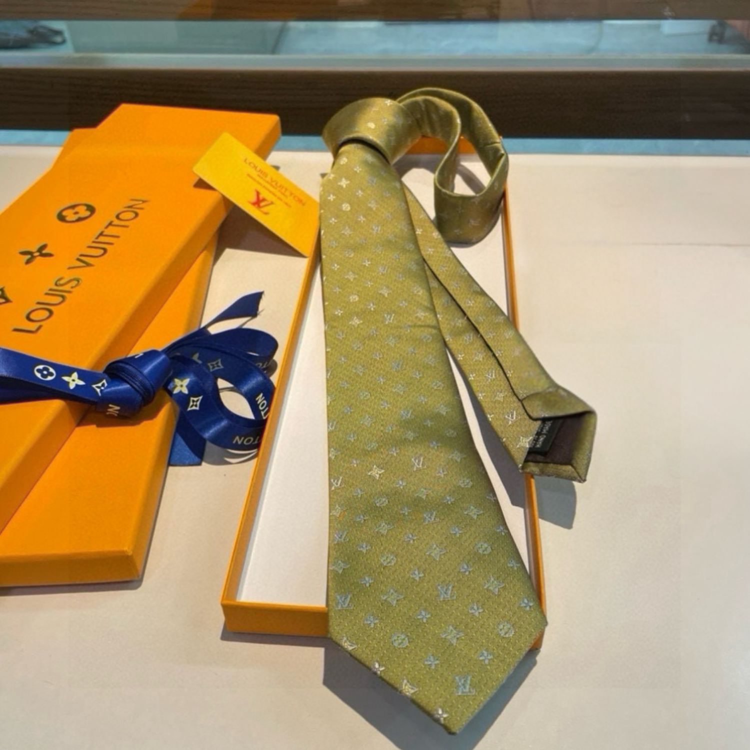 Louis Vuitton Signature Monogram Silk Tie Mustard For Men
