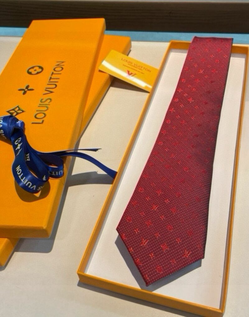 Louis Vuitton Signature Monogram Silk Tie Deep Crimson Red For Men