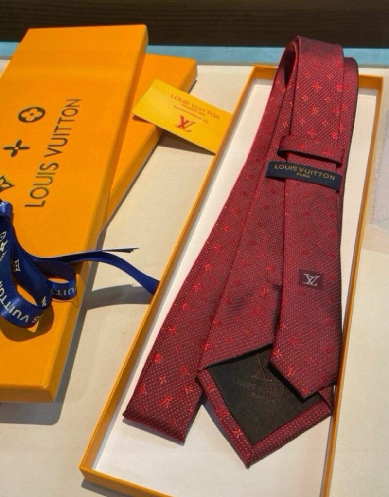 Louis Vuitton Signature Monogram Silk Tie Deep Crimson Red For Men