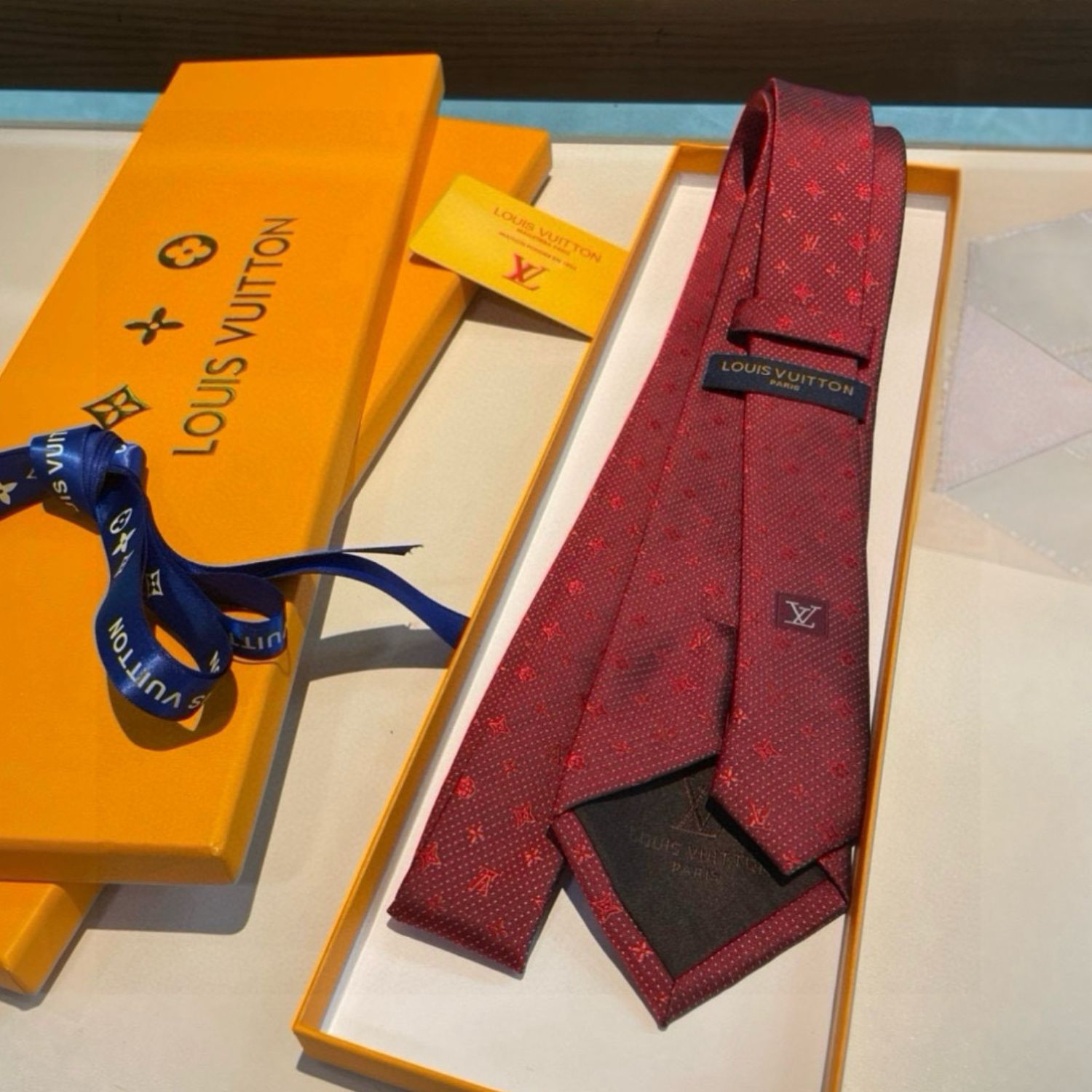 Louis Vuitton Signature Monogram Silk Tie Deep Crimson Red For Men