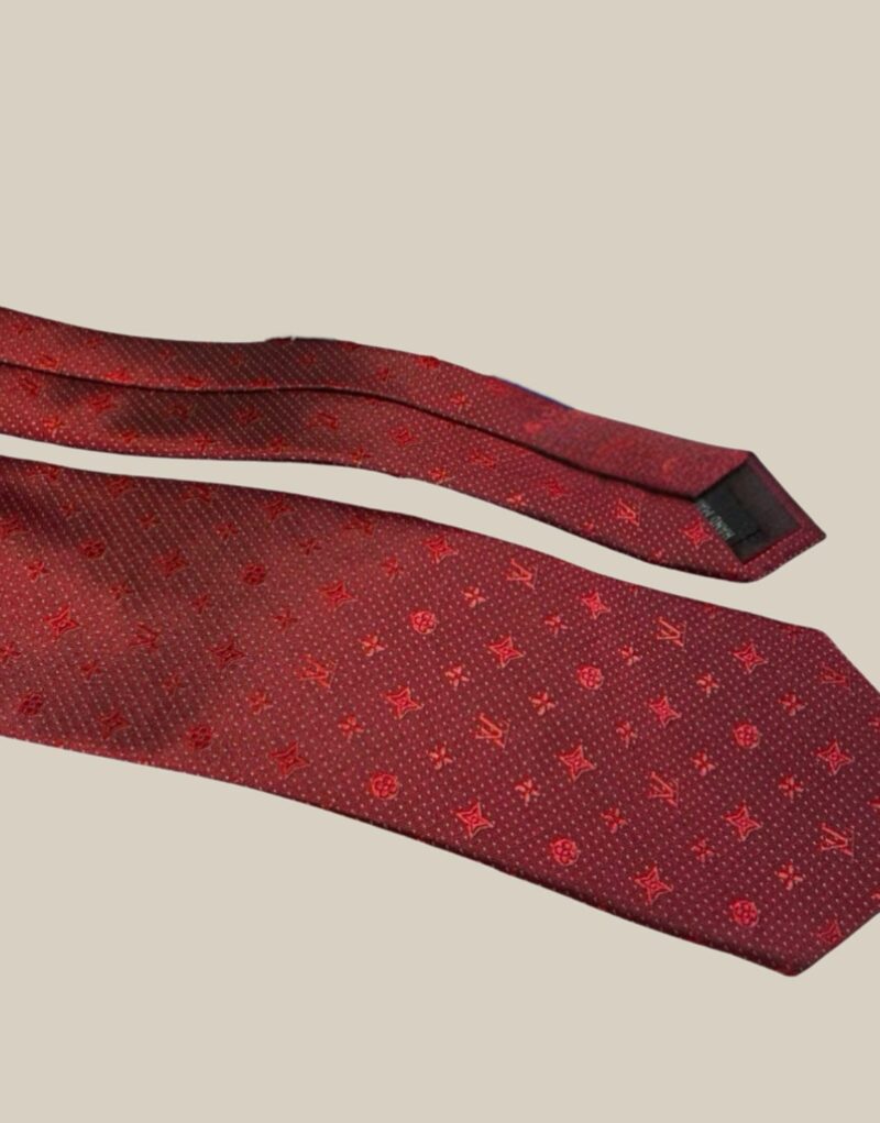 Louis Vuitton Signature Monogram Silk Tie Deep Crimson Red For Men
