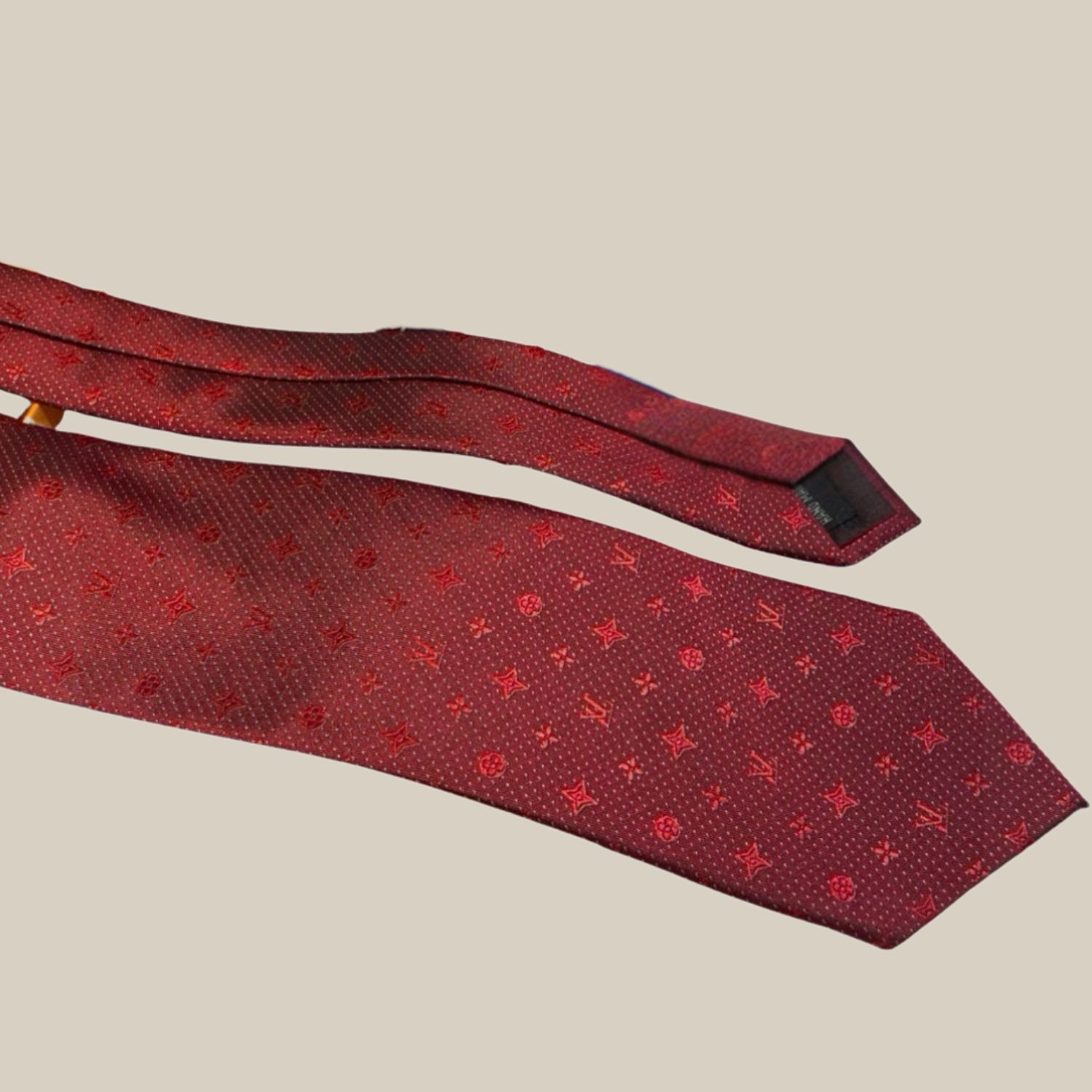 Louis Vuitton Signature Monogram Silk Tie Deep Crimson Red For Men
