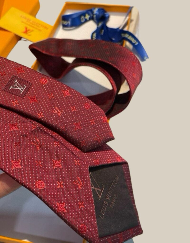 Louis Vuitton Signature Monogram Silk Tie Deep Crimson Red For Men