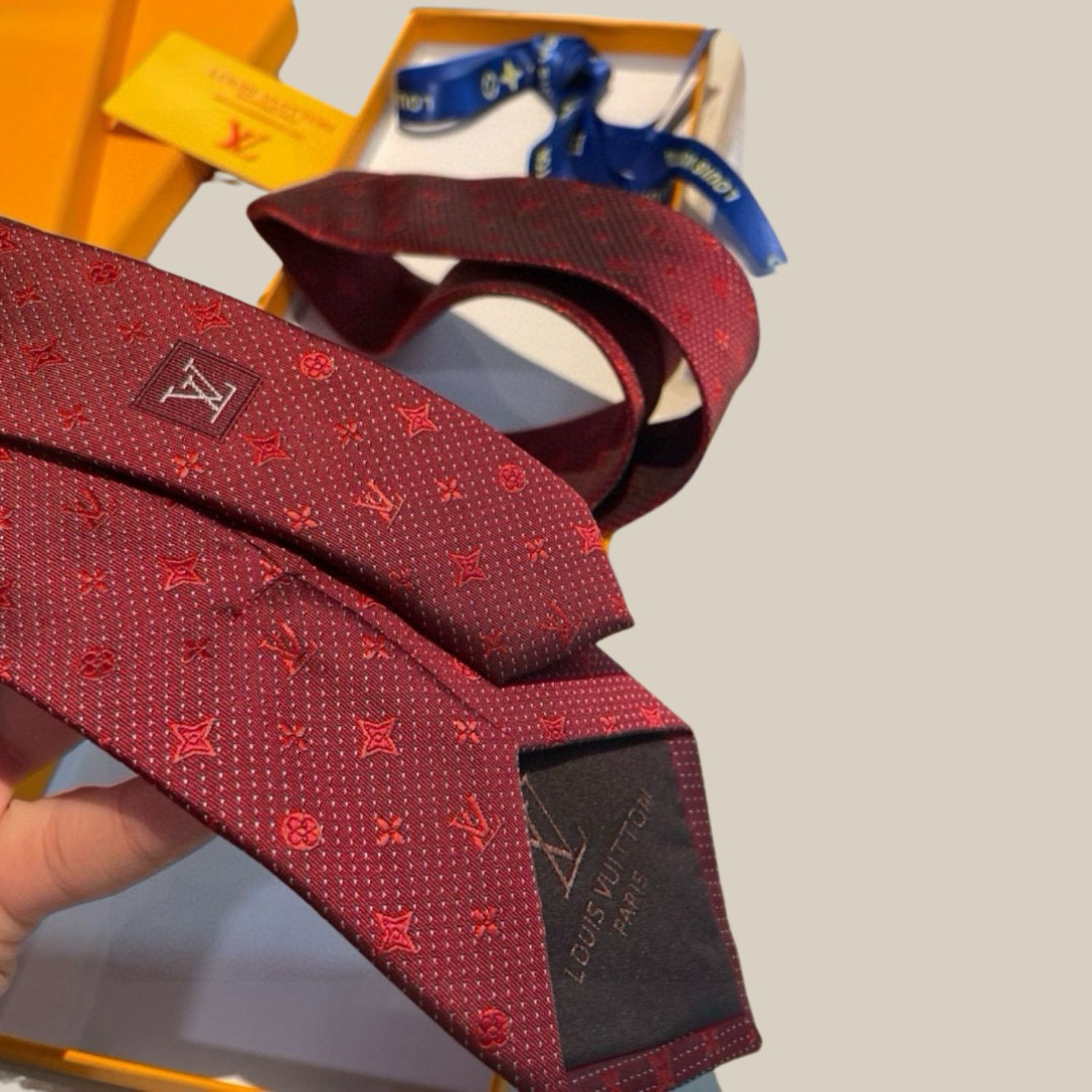 Louis Vuitton Signature Monogram Silk Tie Deep Crimson Red For Men
