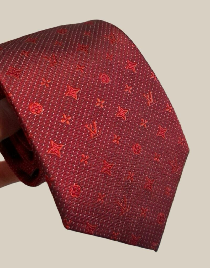 Louis Vuitton Signature Monogram Silk Tie Deep Crimson Red For Men