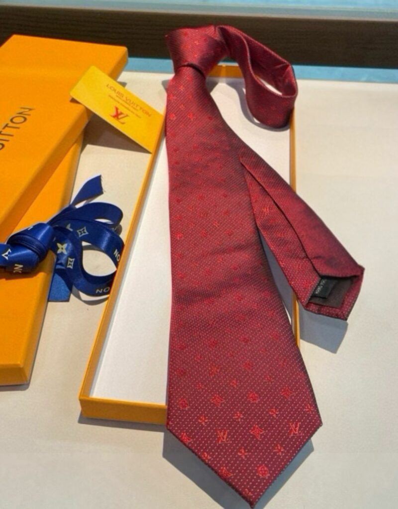 Louis Vuitton Signature Monogram Silk Tie Deep Crimson Red For Men