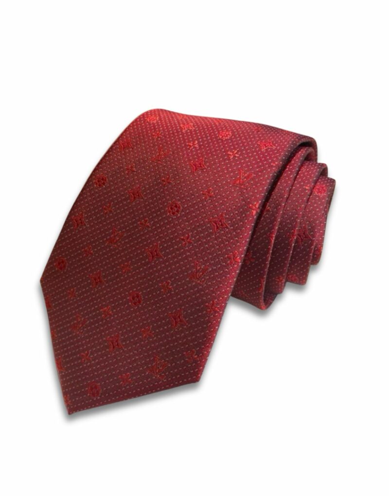 Louis Vuitton Signature Monogram Silk Tie Deep Crimson Red For Men