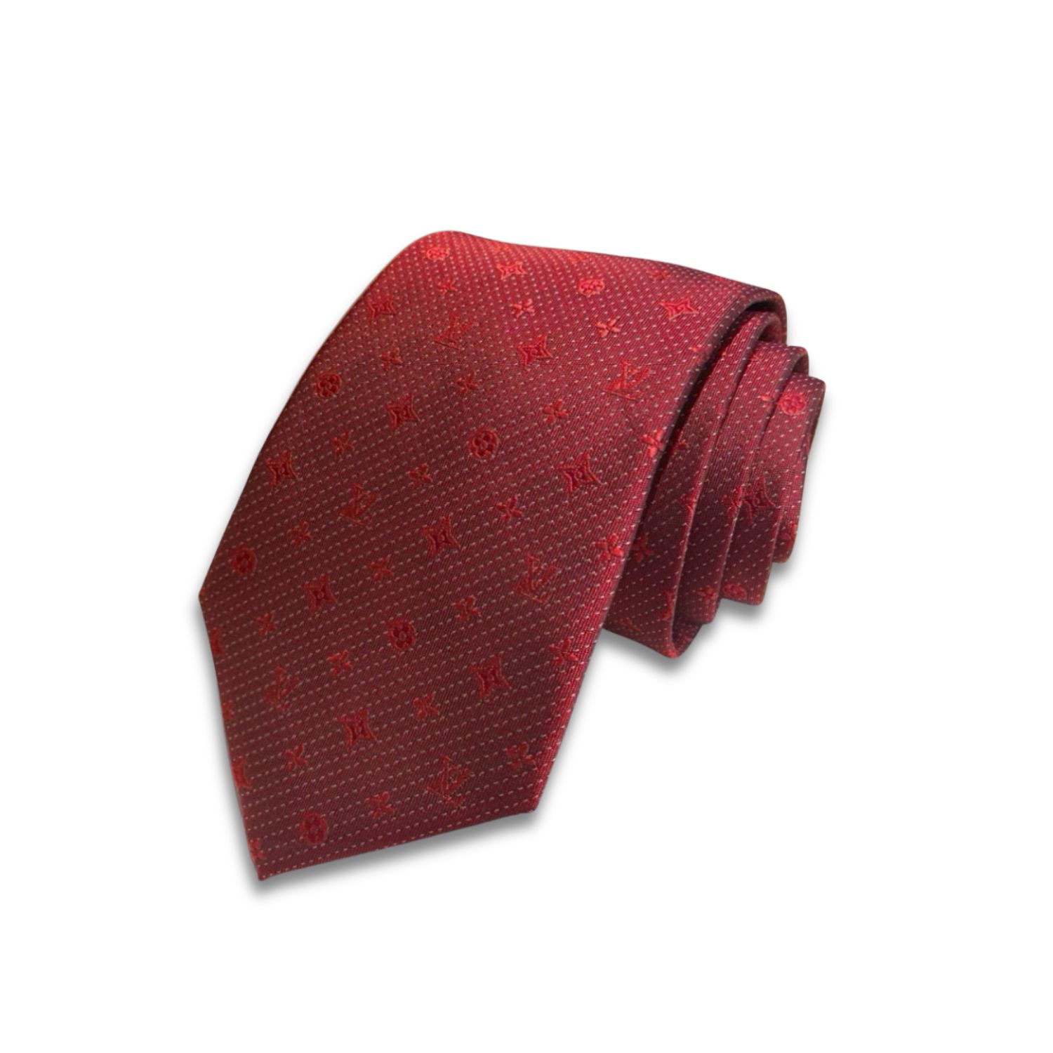 Louis Vuitton Signature Monogram Silk Tie Deep Crimson Red For Men